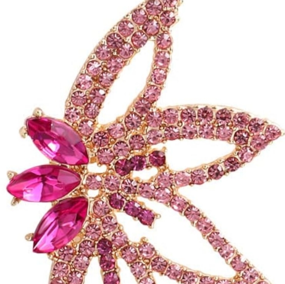 Pink Crystal Abstract Flower Outline Earrings Art Deco Rhinestone Petals Wings - Picture 2 of 6